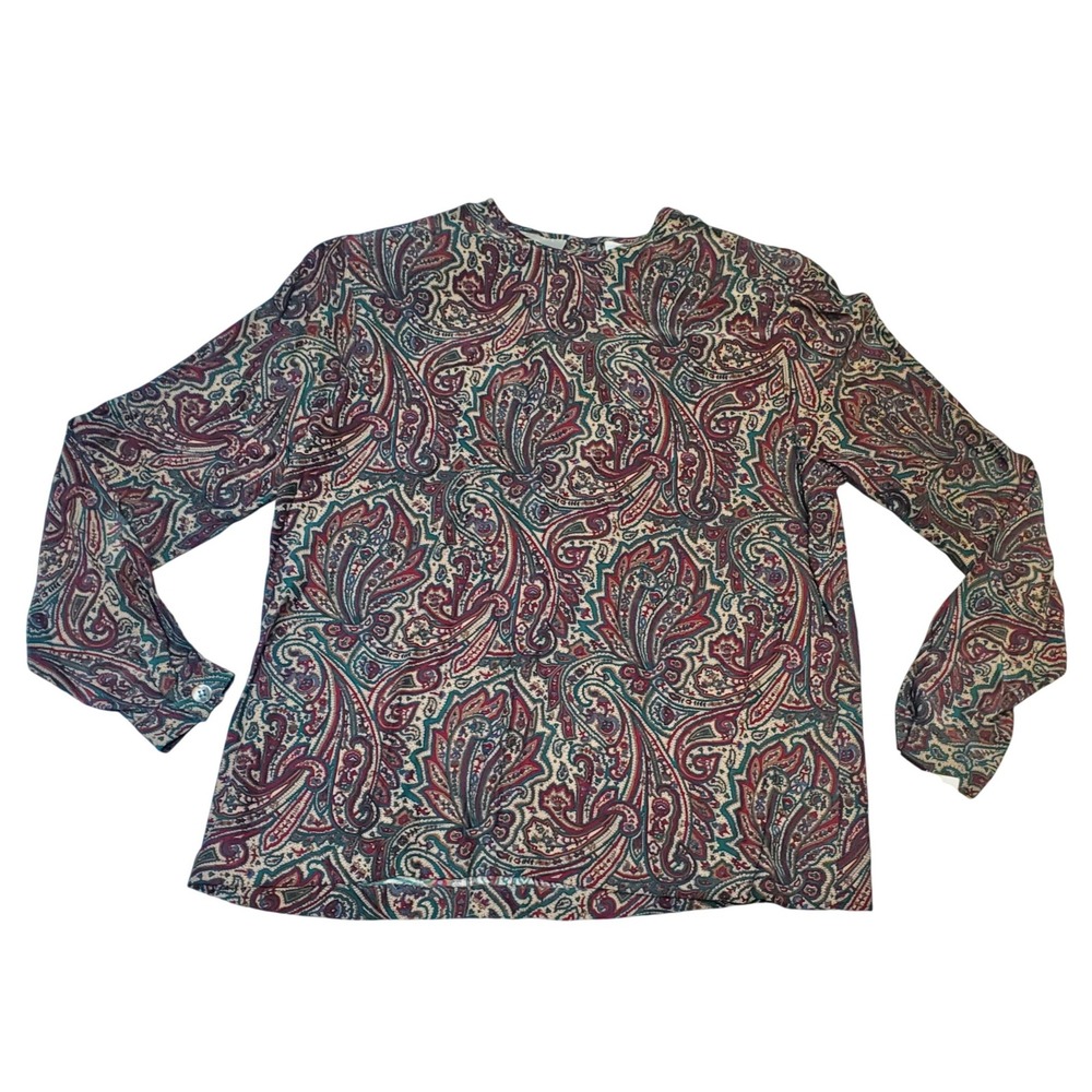 Vintage Liz Claiborne Women's Sz 8 Silk Blouse Long Sleeve Paisley Print 80s 90s